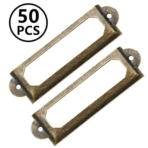 Qjaiune Metal Label Holders 60x17mm Antique Bronze with Screws | Pack of 50 for Cabinets & Drawers thumbnail 2