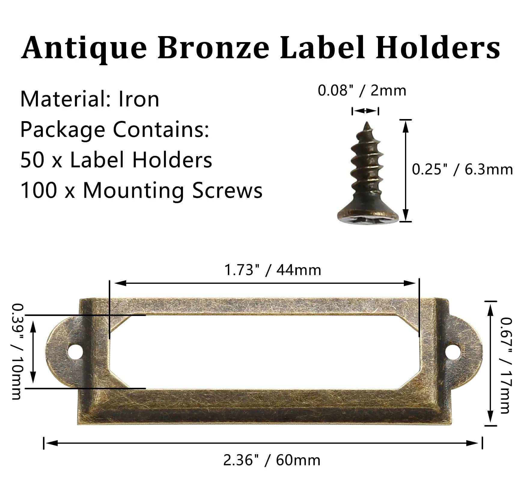 Qjaiune Antique Bronze Metal Label Holders 60x17mm (2.36"x0.67") with Screws - view 3