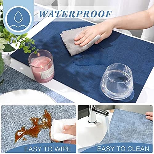 SUEH DESIGN Leather Placemats Set of 6, Navy Blue & Light Blue | Reversible Heat & Water-Resistant Dining Table Mats (43x31 cm) thumbnail 3