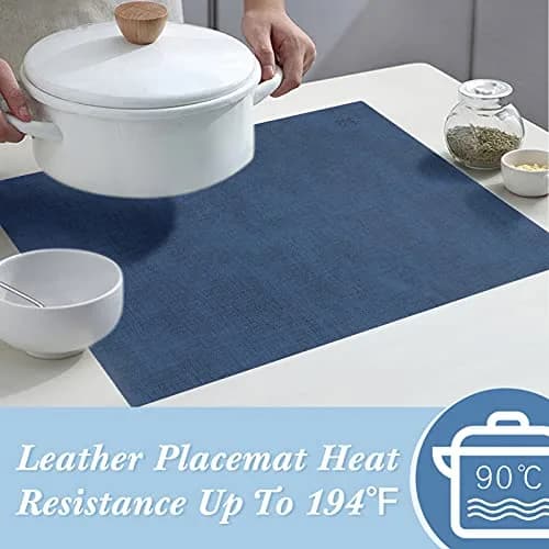 SUEH DESIGN Leather Placemats Set of 6, Navy Blue & Light Blue | Reversible Heat & Water-Resistant Dining Table Mats (43x31 cm) thumbnail 4