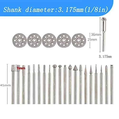 Luo ke Diamond Burr Set 20 Pcs & Grinding Wheel 5 Pcs | Various Shapes for Dremel Rotary Tools thumbnail 2