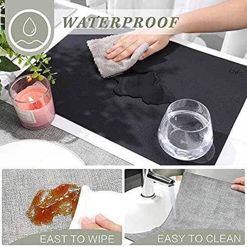 SUEH DESIGN Leather Placemats Set of 6, Black & Gray | Reversible Non-Slip Table Mats for Dining Kitchen thumbnail 3