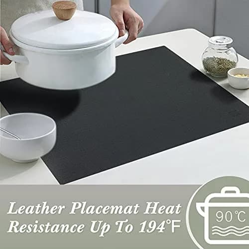 SUEH DESIGN Leather Placemats Set of 6, Black & Gray | Reversible Non-Slip Table Mats for Dining Kitchen thumbnail 4