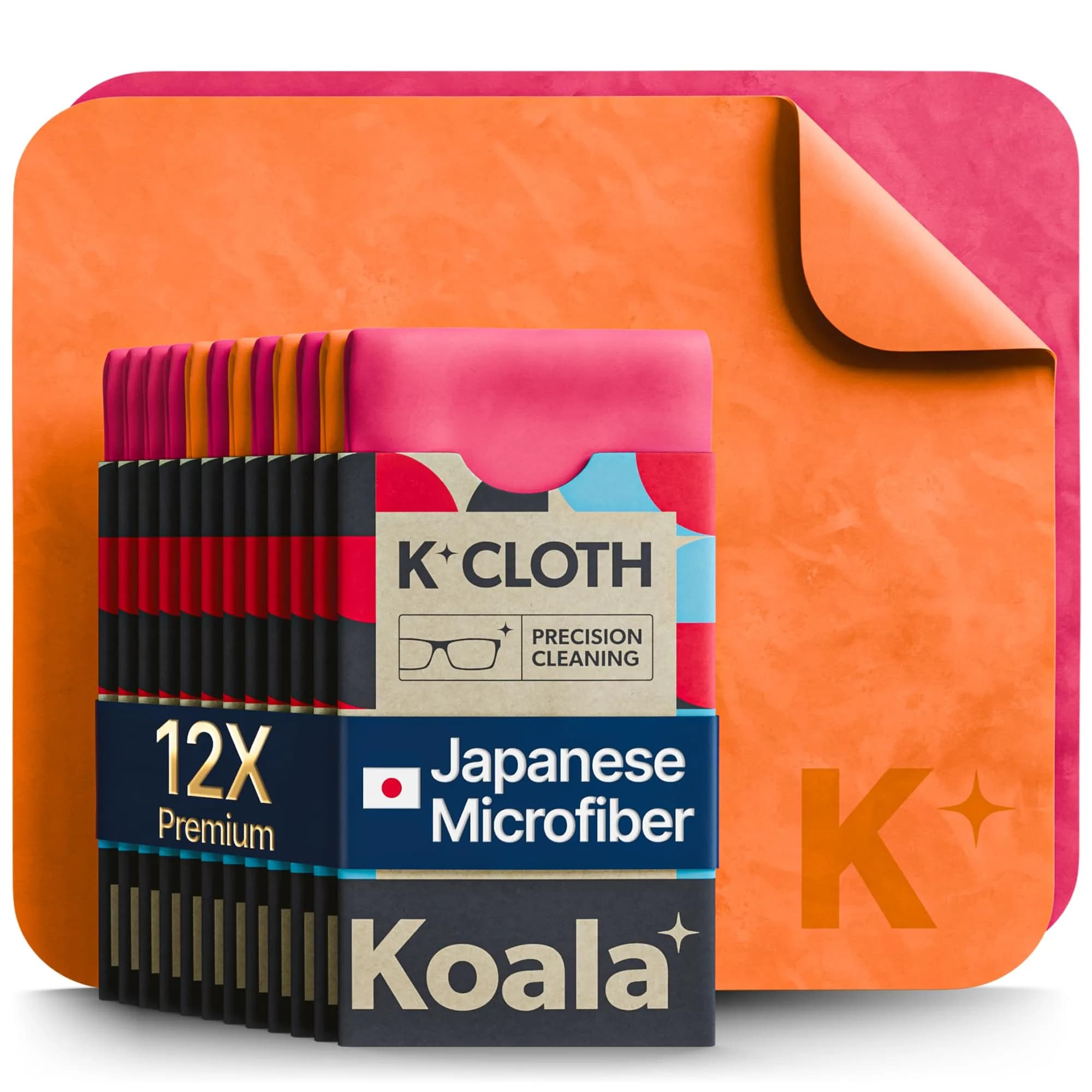 Koala Lifestyle Microfiber Cleaning Cloths | Japanese Microfiber | Pink & Orange (2-Pack, 9.5cm x 9.5cm) — Black / Green