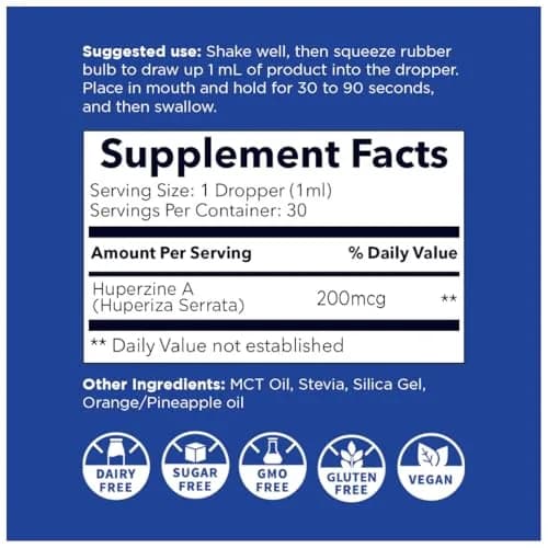 Nanoceutical Solutions Huperzine A Liquid Drops | Memory & Focus Support | 200 mcg per Serving, 30 Servings | Made in USA thumbnail 2