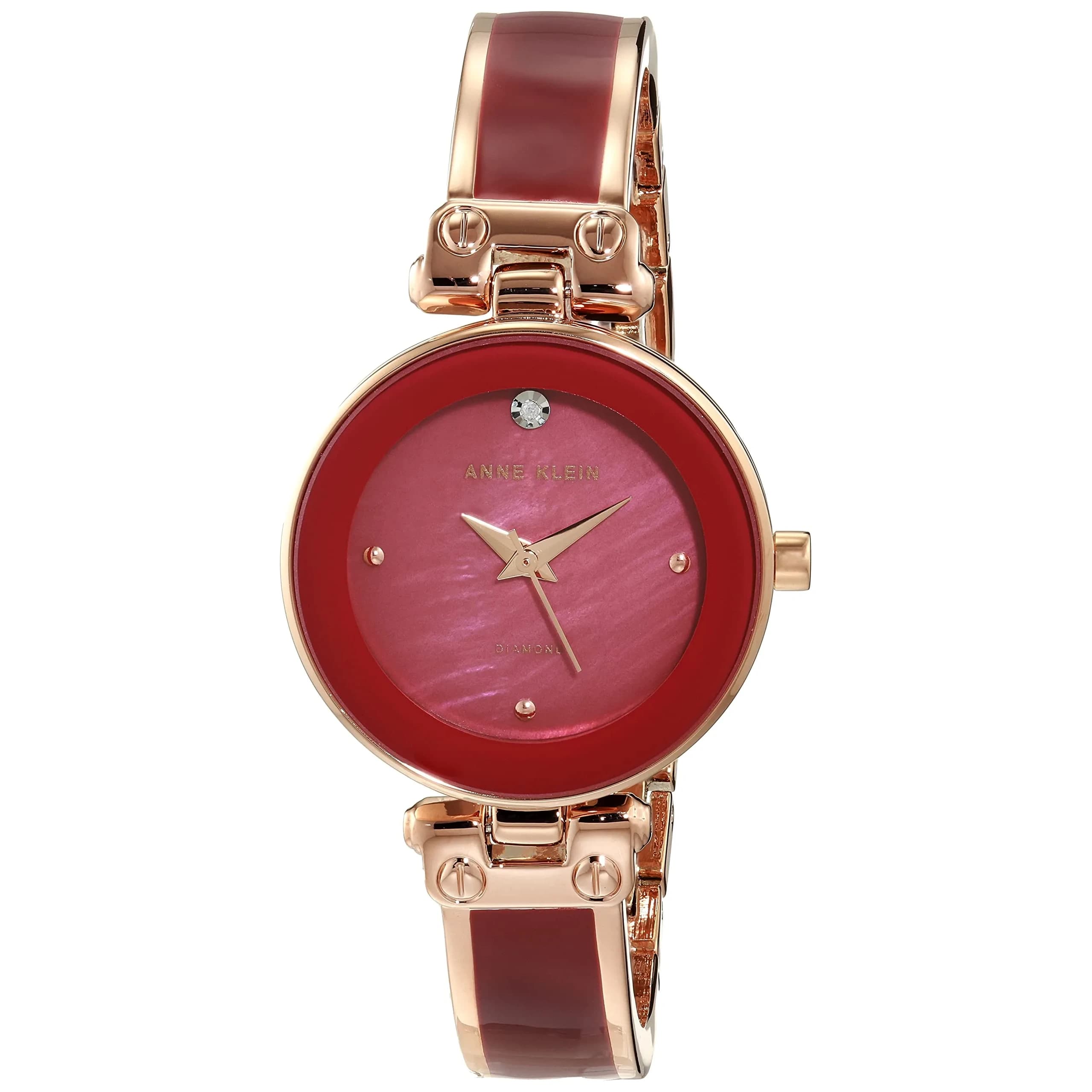 Anne Klein Women's Rose Gold-Tone Bangle Watch with Diamond Dial | 28mm Case