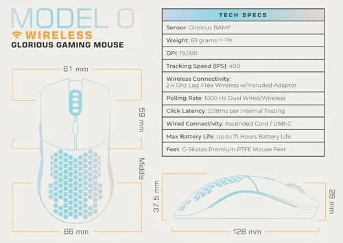 GLORIOUS Model O Wireless Gaming Mouse - Superlight 69g Honeycomb Design, RGB, Ambidextrous, 2.4GHz Wireless, Up to 71 Hours Battery thumbnail 9