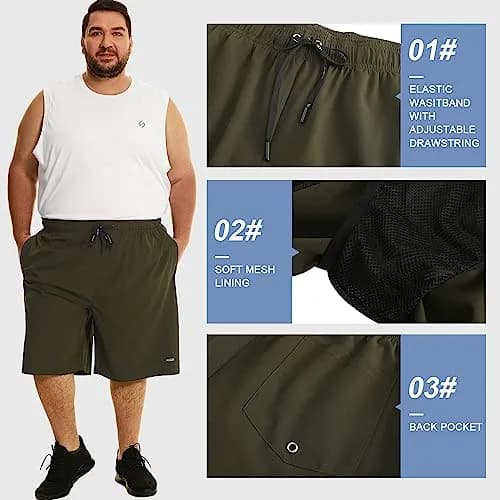 HOdo Big & Tall Swim Trunks 11 inch Army Green | Quick-Dry 4-Way Stretch Water Shorts for Men Plus Size 2X-7X thumbnail 4
