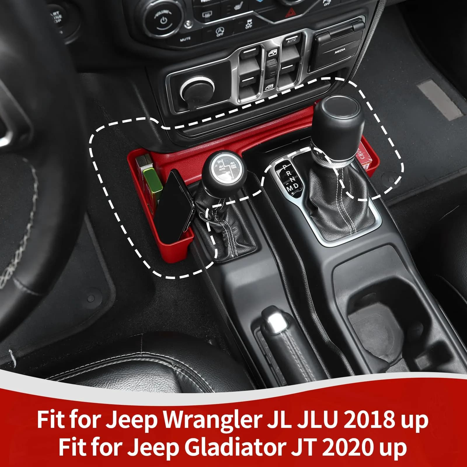RT-TCZ Red Caddy for Jeep Wrangler JL JLU Gladiator JT 2018-2024 2-Pack | Organizes Phones, Change, and Small Items - view 4