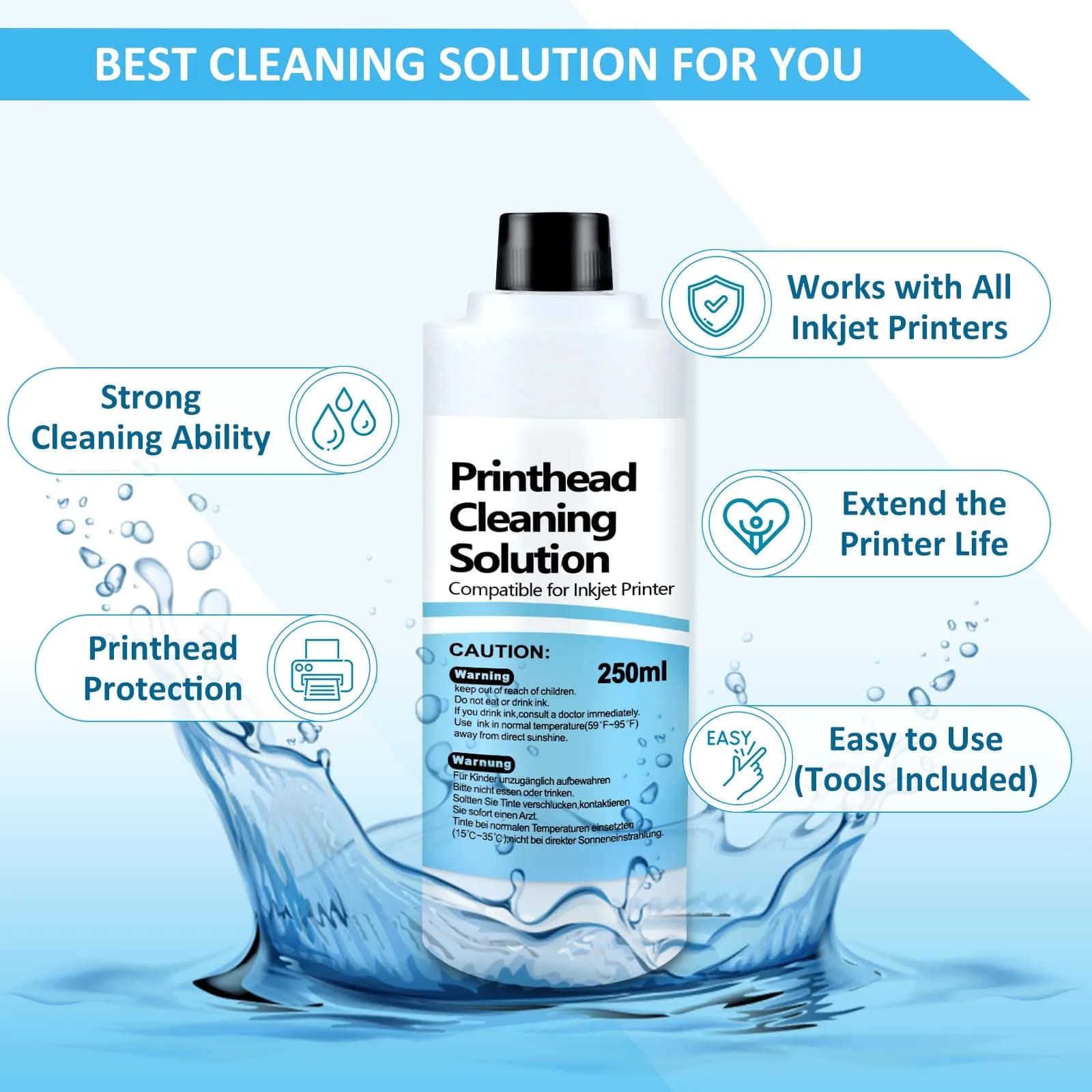 Wawocs Universal Inkjet Printer Cleaning Kit 250ml (8.45 Fl Oz) | Cleans Epson, HP, Canon Printheads - view 7