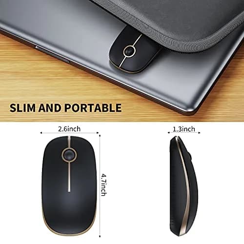 VssoPlor Wireless Mouse, Black and Gold, 4.7 x 2.6 inch (11.9 x 6.6 cm) | Silent Clicking & Stable 2.4GHz Connection thumbnail 5
