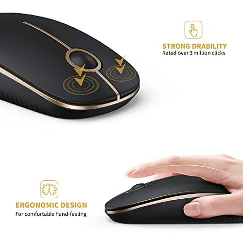 VssoPlor Wireless Mouse, Black and Gold, 4.7 x 2.6 inch (11.9 x 6.6 cm) | Silent Clicking & Stable 2.4GHz Connection thumbnail 6