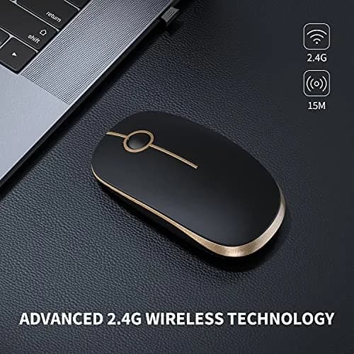 VssoPlor Wireless Mouse, Black and Gold, 4.7 x 2.6 inch (11.9 x 6.6 cm) | Silent Clicking & Stable 2.4GHz Connection thumbnail 2