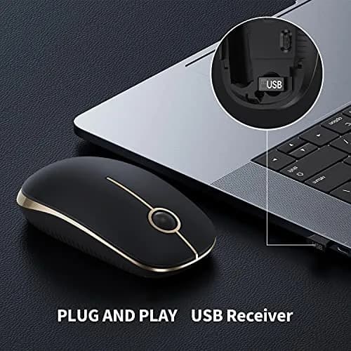 VssoPlor Wireless Mouse, Black and Gold, 4.7 x 2.6 inch (11.9 x 6.6 cm) | Silent Clicking & Stable 2.4GHz Connection thumbnail 3