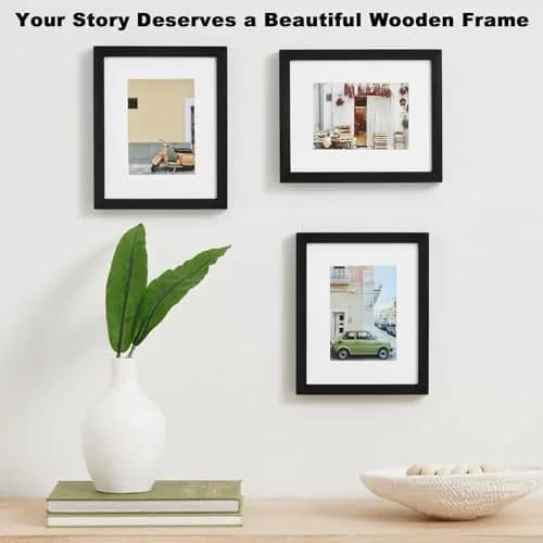 RPJC 9x12 (6x8 with Mat) Solid Wood Picture Frame Real Glass Cover Black | Classic Wall & Tabletop Display thumbnail 3