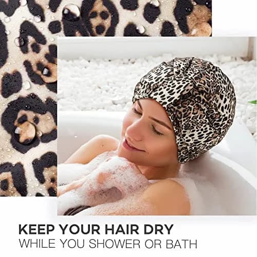 INNELO Shower Cap for Women Reusable Waterproof, Double Layer, Satin Lined | Keeps Hair Dry & Stylish (70-120 chars) thumbnail 5