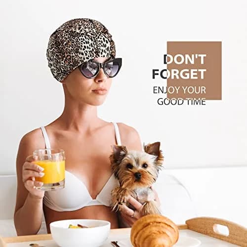 INNELO Shower Cap for Women Reusable Waterproof, Double Layer, Satin Lined | Keeps Hair Dry & Stylish (70-120 chars) thumbnail 6