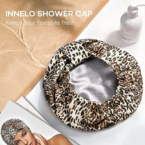 INNELO Shower Cap for Women Reusable Waterproof, Double Layer, Satin Lined | Keeps Hair Dry & Stylish (70-120 chars) thumbnail 7