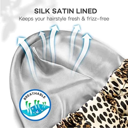 INNELO Shower Cap for Women Reusable Waterproof, Double Layer, Satin Lined | Keeps Hair Dry & Stylish (70-120 chars) thumbnail 4