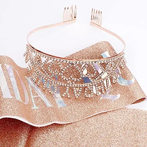 CIEHER Birthday Queen Sash & Rhinestone Tiara Kit - Rose Gold Crown with Combs for Women - Elegant Princess Tiara for Birthday Party Decorations and Gift thumbnail 7