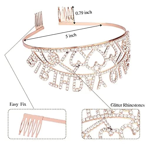 CIEHER Birthday Queen Sash & Rhinestone Tiara Kit - Rose Gold Crown with Combs for Women - Elegant Princess Tiara for Birthday Party Decorations and Gift thumbnail 3