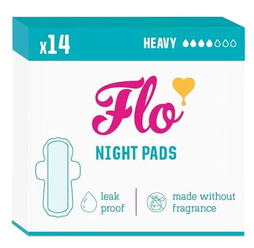 FLO Night Menstrual Pads 14 Count (Pack of 1) | Organic Bamboo Period Pads for Heavy Flow thumbnail 1
