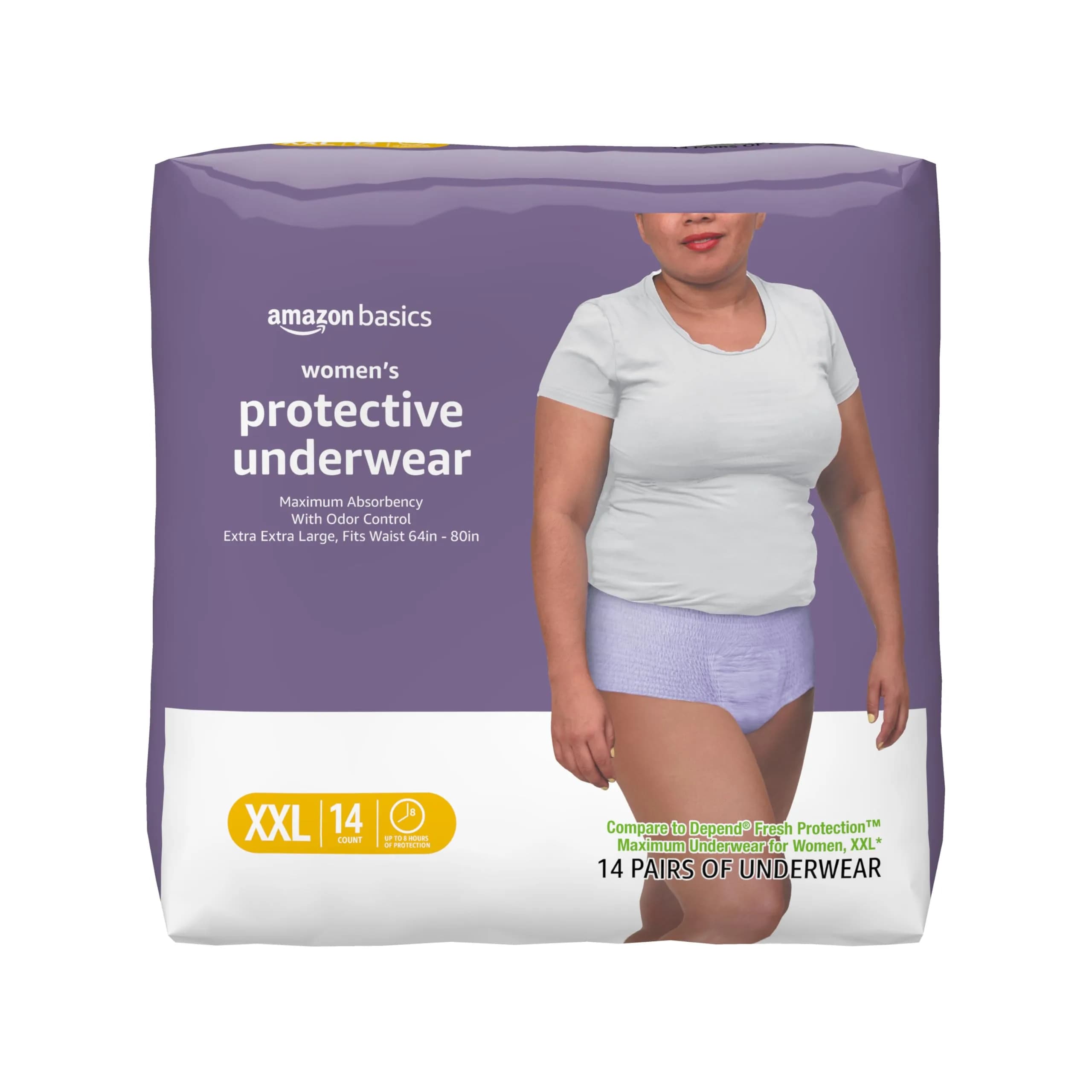 Amazon Basics Postpartum Incontinence Underwear for Women XX-Large Lavender 14 Count | Maximum Absorbency & Odor Control - main product image