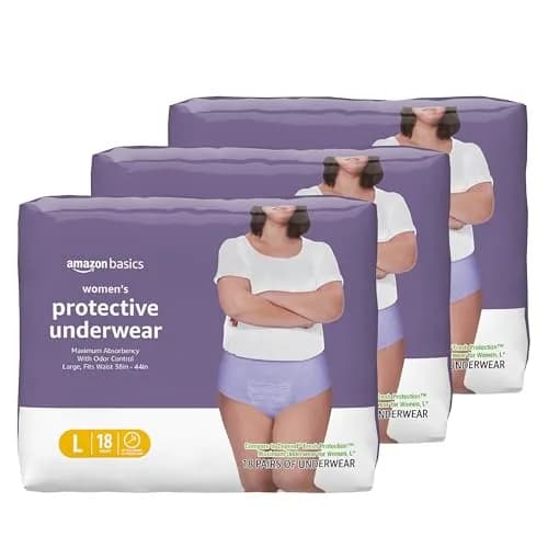 Amazon Basics Incontinence Underwear for Women, Large, Lavender, 54 Count (3 Packs of 18) | Maximum Absorbency & Odor Protection thumbnail 1