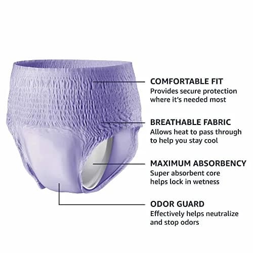 Amazon Basics Incontinence Underwear for Women, Large, Lavender, 54 Count (3 Packs of 18) | Maximum Absorbency & Odor Protection thumbnail 3