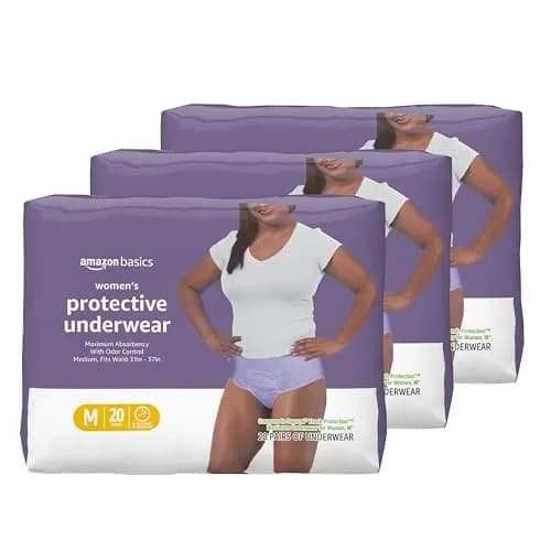 Amazon Basics Maximum Absorbency Incontinence Underwear for Women, Medium, Lavender, 60 Count | Dri-Fit Technology for Bladder Leak Protection thumbnail 1