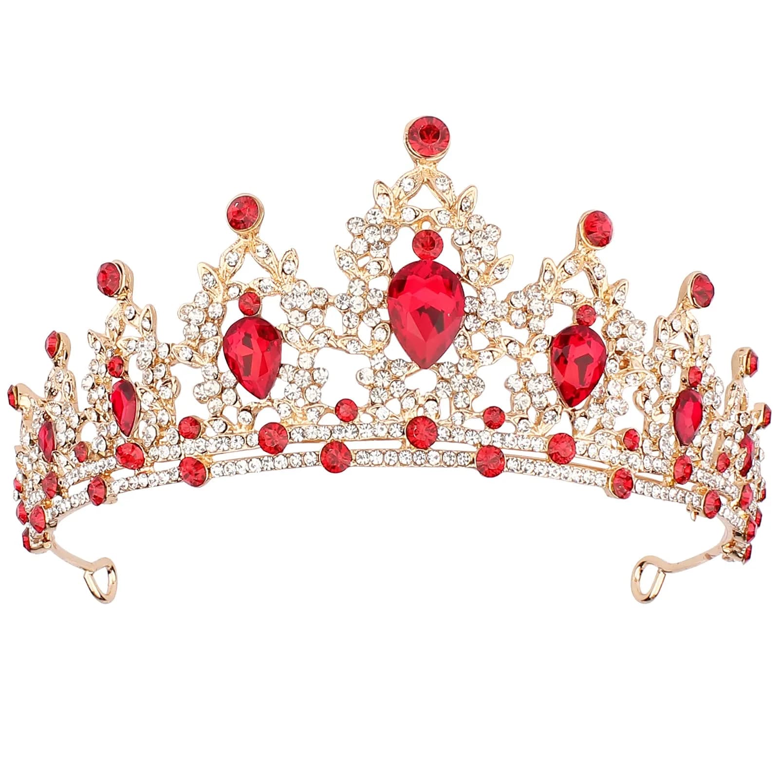 CAVETEE Gold Baroque Queen Crown for Women - Luxurious Red Rhinestones - Wedding, Prom, Christmas, Thanksgiving — Red