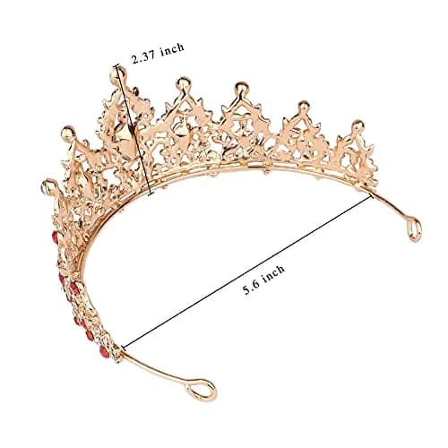CAVETEE Gold Baroque Queen Crown for Women - Luxurious Red Rhinestones - Wedding, Prom, Christmas, Thanksgiving thumbnail 3