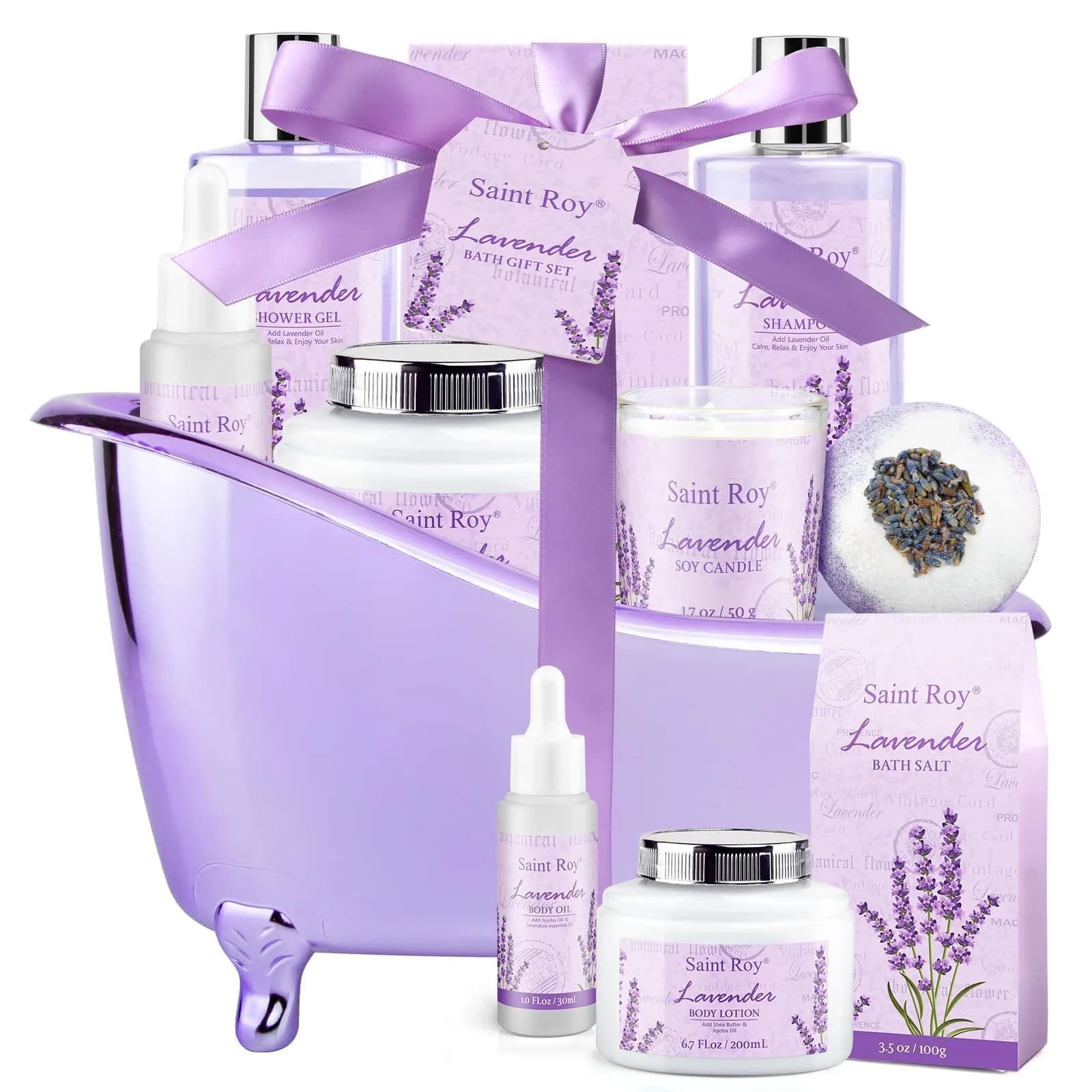 Saint Roy Lavender Spa Gift Basket for Women | 10-Piece Bath & Body Set with Shea Butter & Vitamin E - main product image
