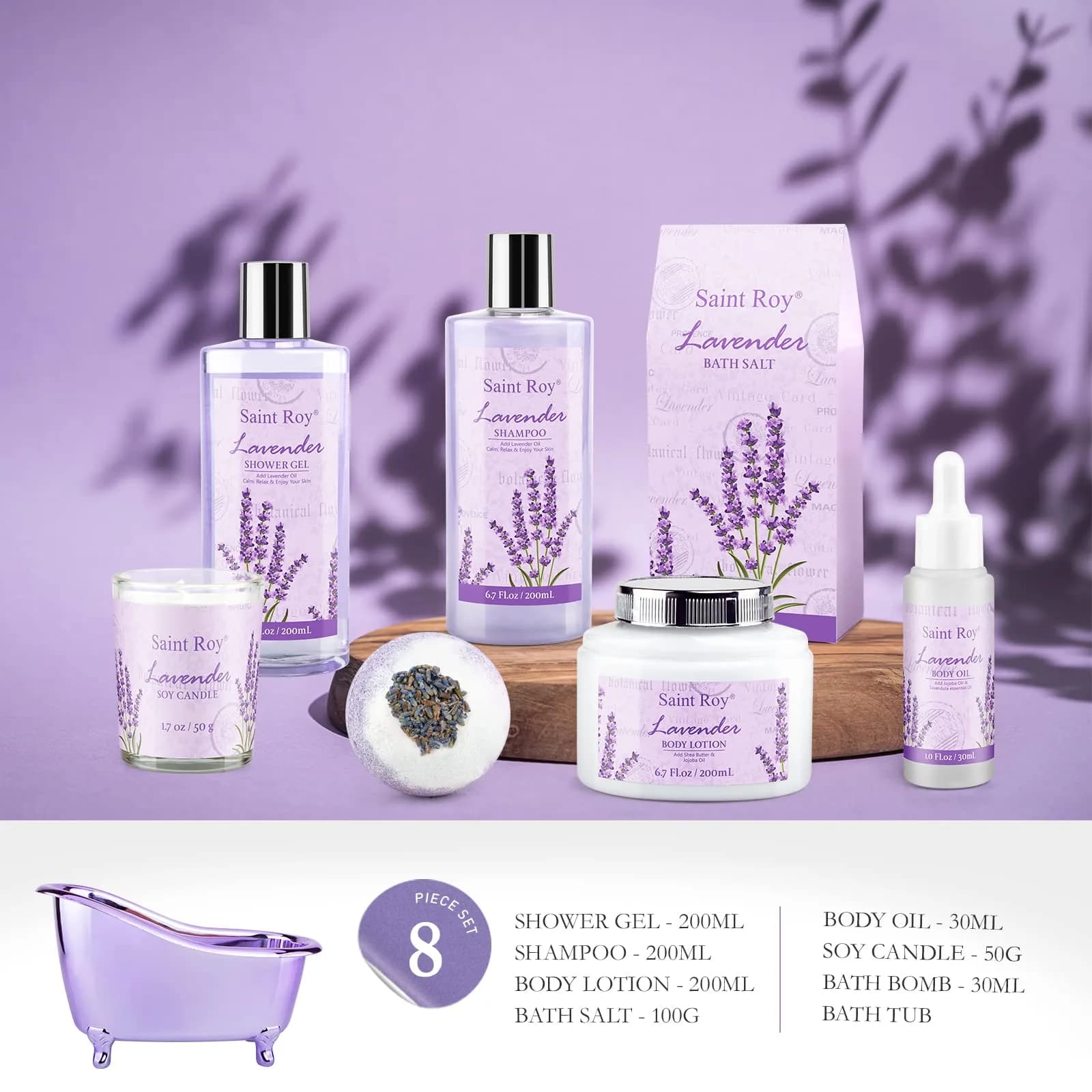 Saint Roy Lavender Spa Gift Basket for Women | 10-Piece Bath & Body Set with Shea Butter & Vitamin E - view 2