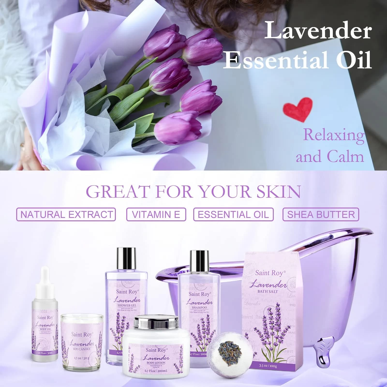 Saint Roy Lavender Spa Gift Basket for Women | 10-Piece Bath & Body Set with Shea Butter & Vitamin E - view 4
