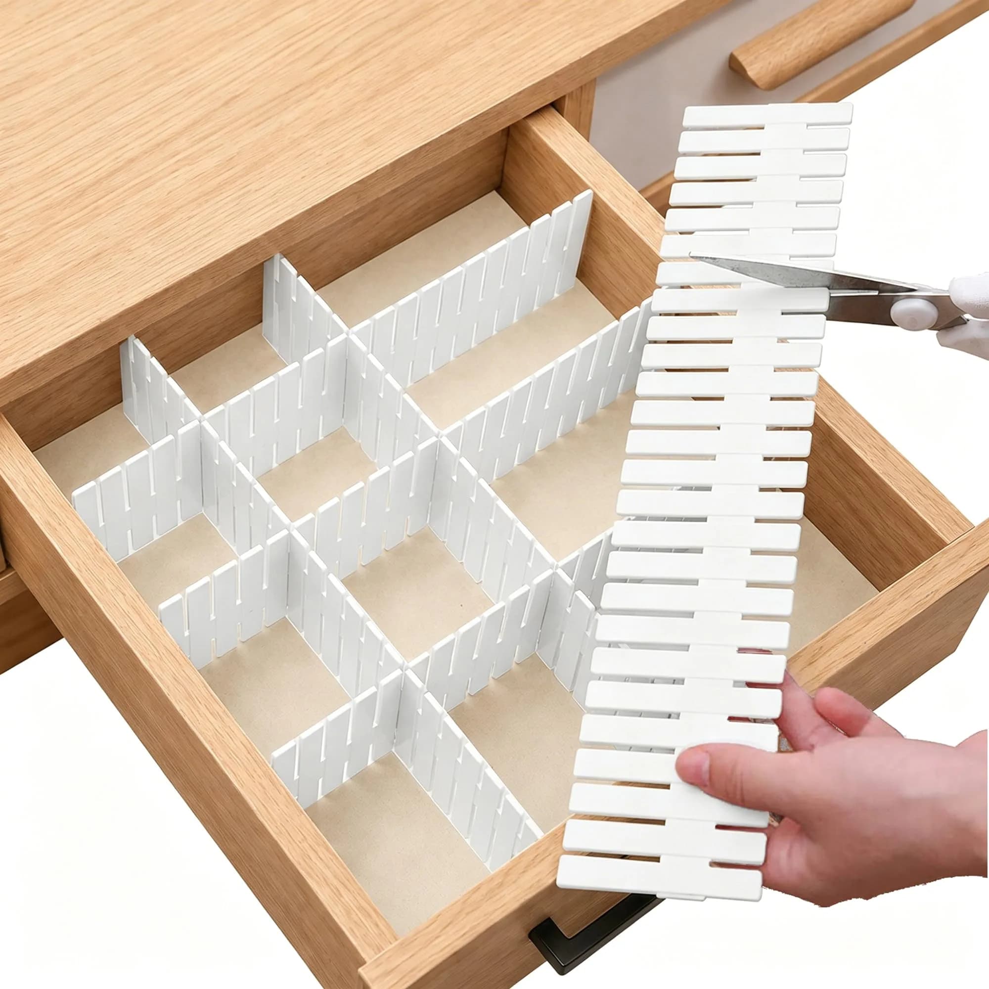 Bofoho Drawer Divider Adjustable Diy Storage Organizer Separator for Tidying Clutter Cutlery Makeup Clothes of Dresses, Desk & Box in Kitchen Bathroom Bedroom Office (White 32PCS)