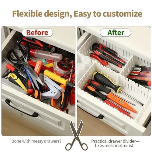 Bofoho Drawer Divider Adjustable Diy Storage Organizer Separator for Tidying Clutter Cutlery Makeup Clothes of Dresses, Desk & Box in Kitchen Bathroom Bedroom Office (White 32PCS) thumbnail 3