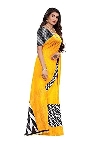 Yashika Georgette Print Saree with Blouse, Yellow, 5.5 m (18 ft) | Imported Saree for Women thumbnail 3