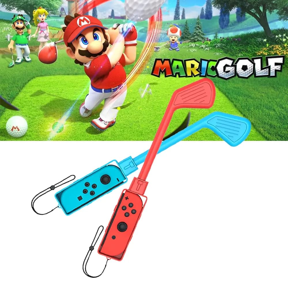 Uxilep Mario Golf Switch Joy-Con Accessories 2 Pack | Mini Hand Grip & Wrist Strap (Red & Blue)