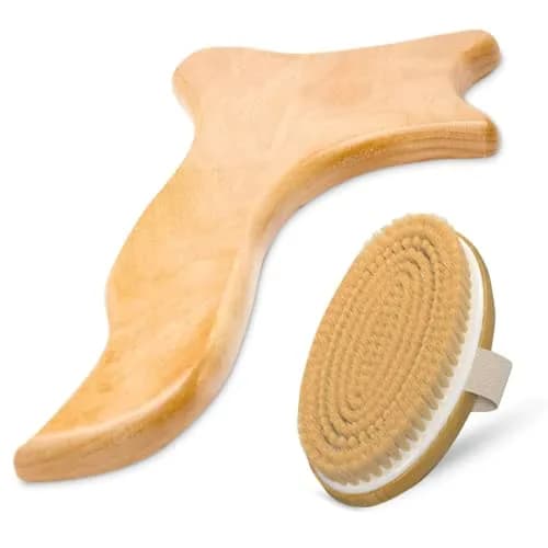 GustoGoods Lymphatic Drainage Paddle & Dry Skin Brush Set | 12 inch (30.48 cm) Paddle, Natural Bristle Brush thumbnail 1