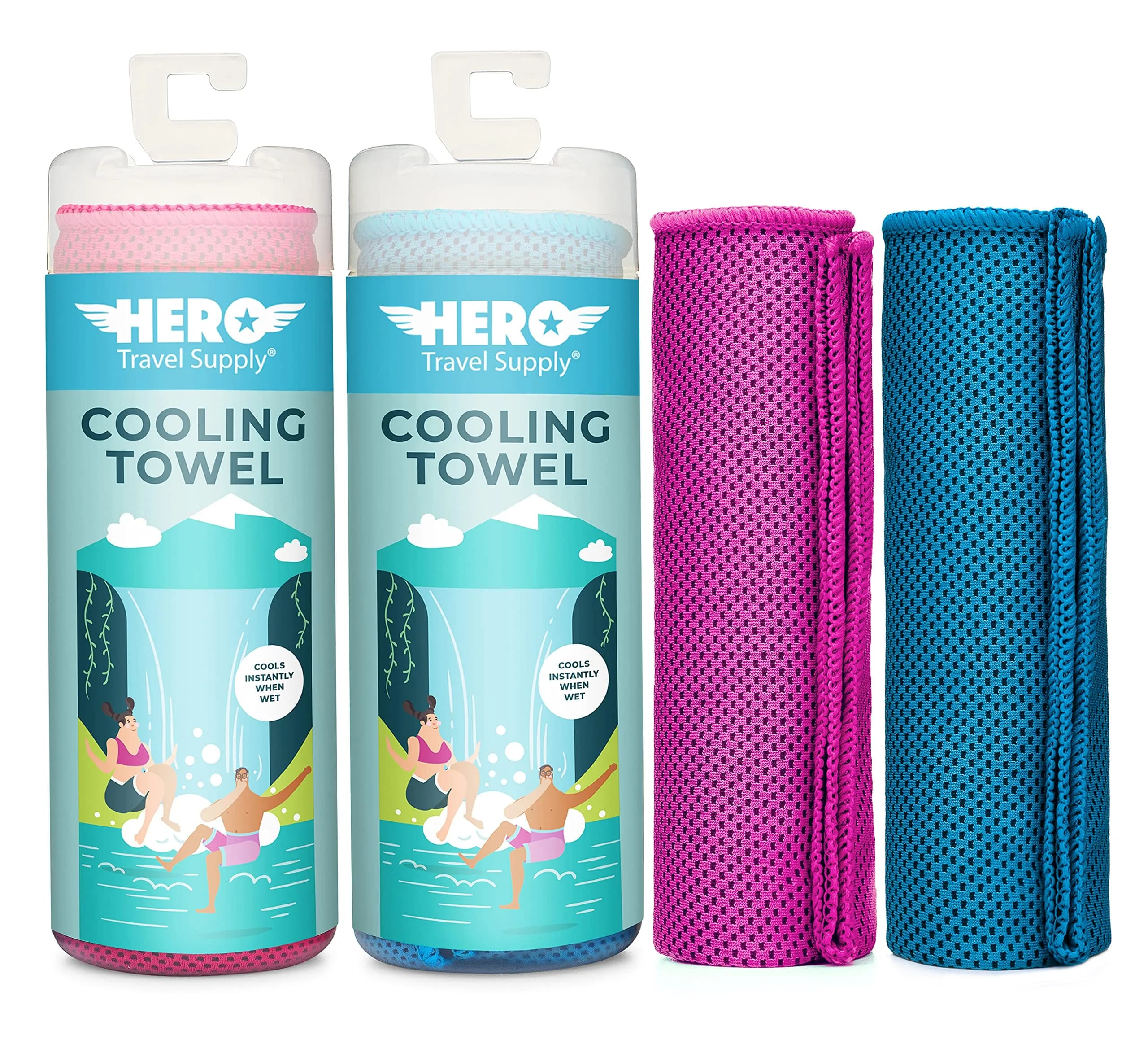 Hero Cooling Towels for Neck & Face (2 Pack) | Microfiber Travel Towels for Hot Weather & Outdoors