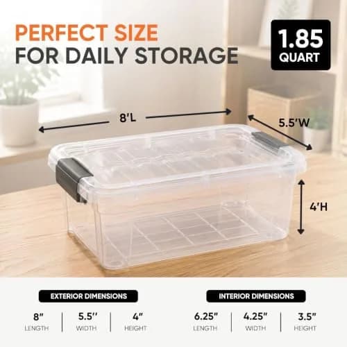 Superio 1.85 Quart Clear Plastic Storage Boxes with Lids | Stackable BPA-Free Organizer Containers for Home & Office thumbnail 3