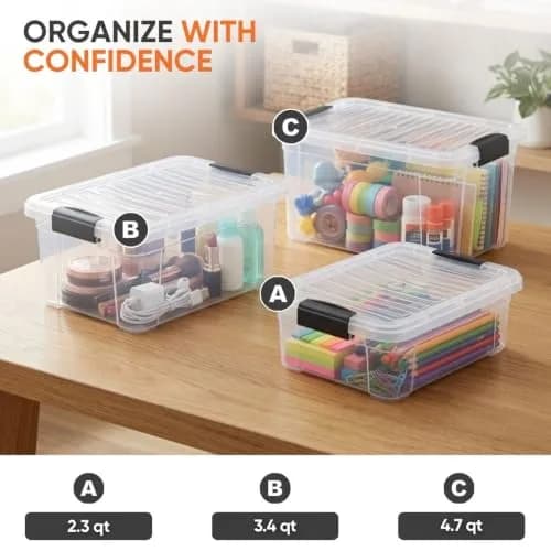 Superio 2.3 Quart Clear Plastic Storage Containers with Lids | Stackable BPA-Free Organizer Boxes thumbnail 5