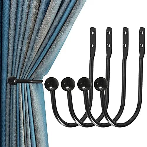 HEMOUR Black Curtain Holdback 4 Pcs | Heavy Duty Metal Wall Mounted Drapery Tiebacks thumbnail 1