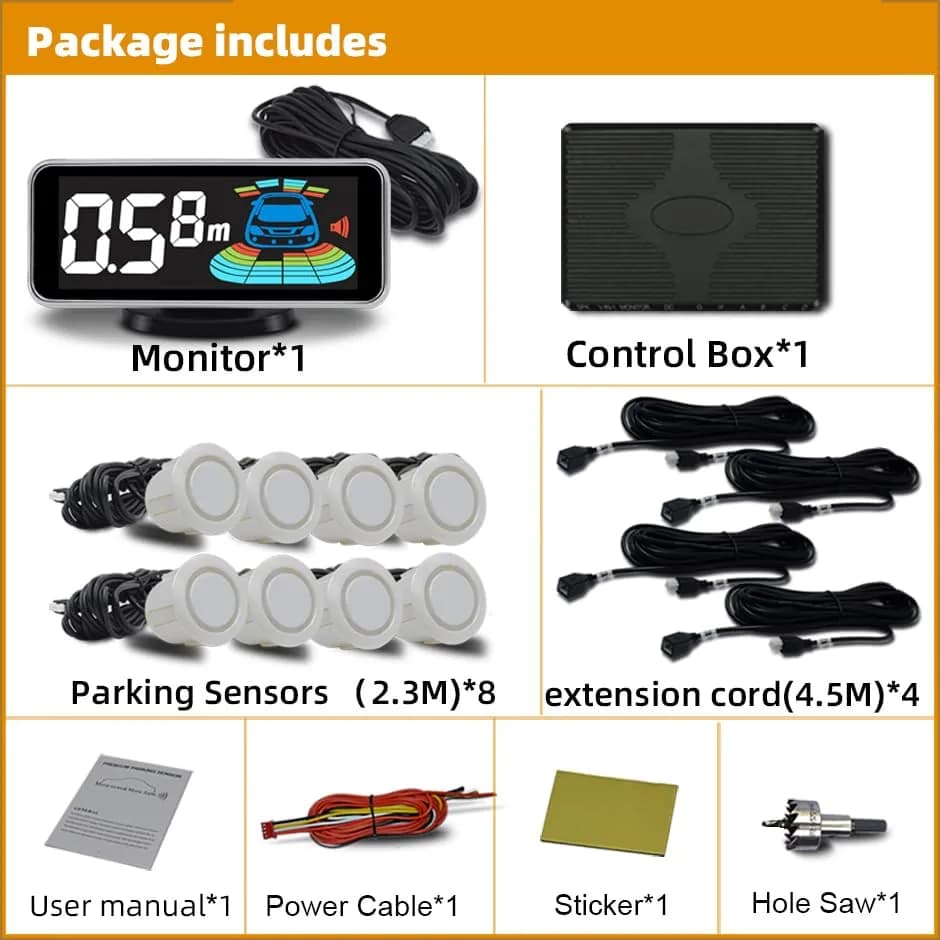 ELSNU 8-Sensor Parking Assist System with Digital Display & Voice Alerts, 12V DC | Front & Rear Detection - view 5