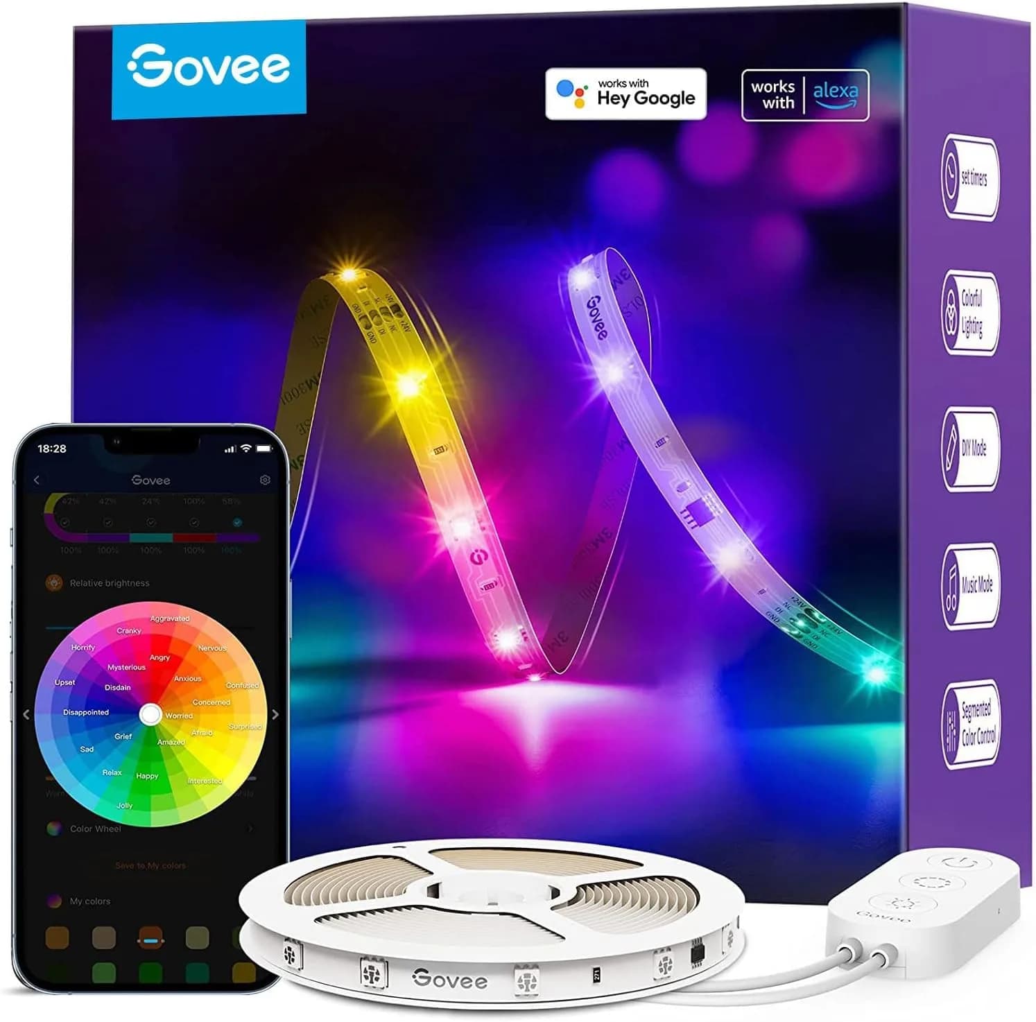 Govee RGBIC LED Strip Lights 5m (16.4ft) | Voice Control, Music Sync, AI Lighting — 16.4ft