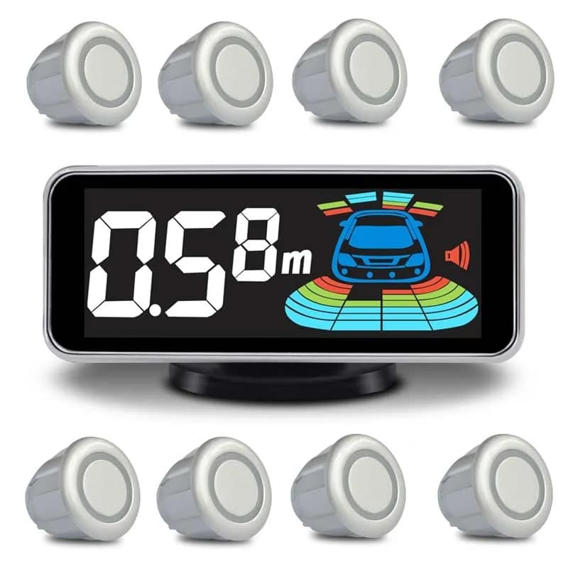 ELSNU 8-Sensor Parking Assist System with Digital LCD Display & Voice Alerts (Silver) - main product image