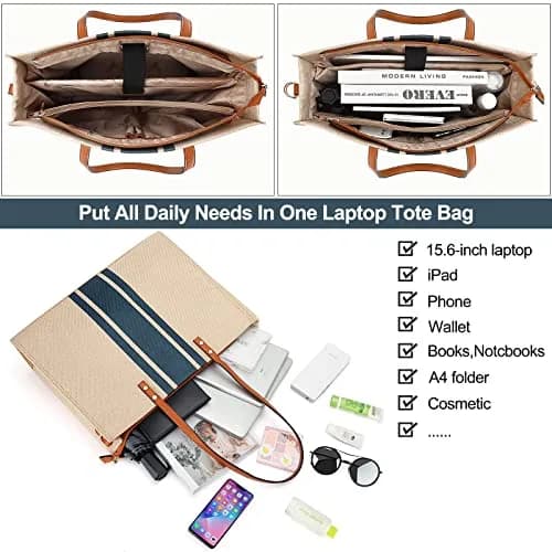BOLOSTA Laptop Tote Bag for Women Fits 15.6 Inch | Stylish Canvas Work Tote for Travel & Daily Use thumbnail 4