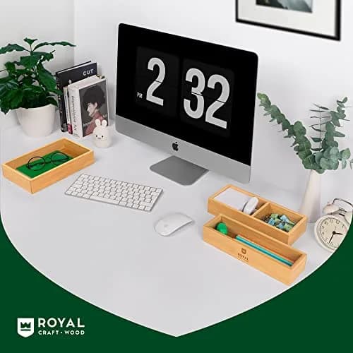 ROYAL CRAFT WOOD Luxury Bamboo Drawer Organizer Storage Box, Bin Set - Multi-Use Drawer Organizer for Kitchen, Bathroom, Office Desk, Makeup, Jewelry (3 Boxes) thumbnail 7