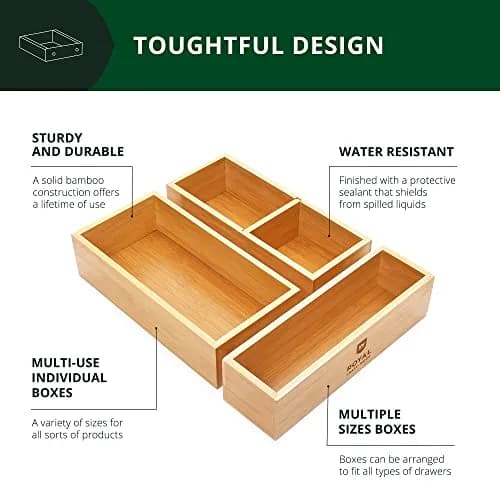 ROYAL CRAFT WOOD Luxury Bamboo Drawer Organizer Storage Box, Bin Set - Multi-Use Drawer Organizer for Kitchen, Bathroom, Office Desk, Makeup, Jewelry (3 Boxes) thumbnail 3